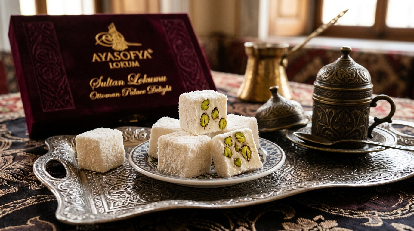 Authentic White Sultan Turkish Delight crafted with soapwort foam and pistachios